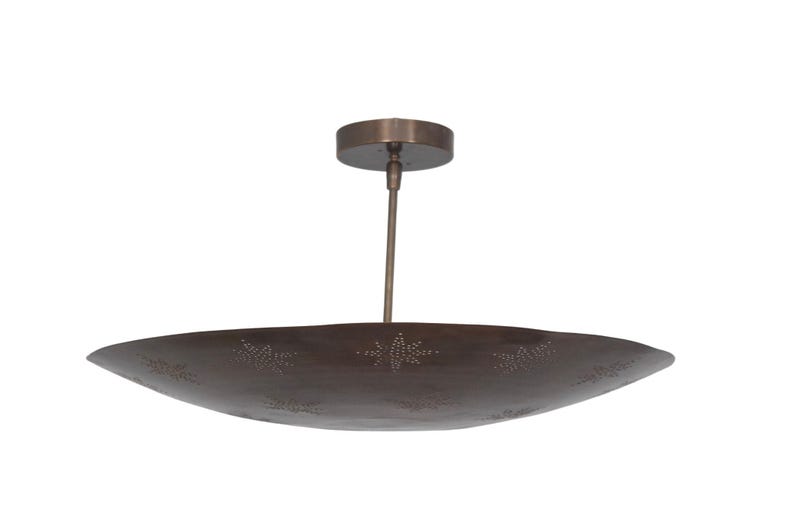 Raw Brass Sputnik Chandelier: Mid Century Modern Star Perforated Light