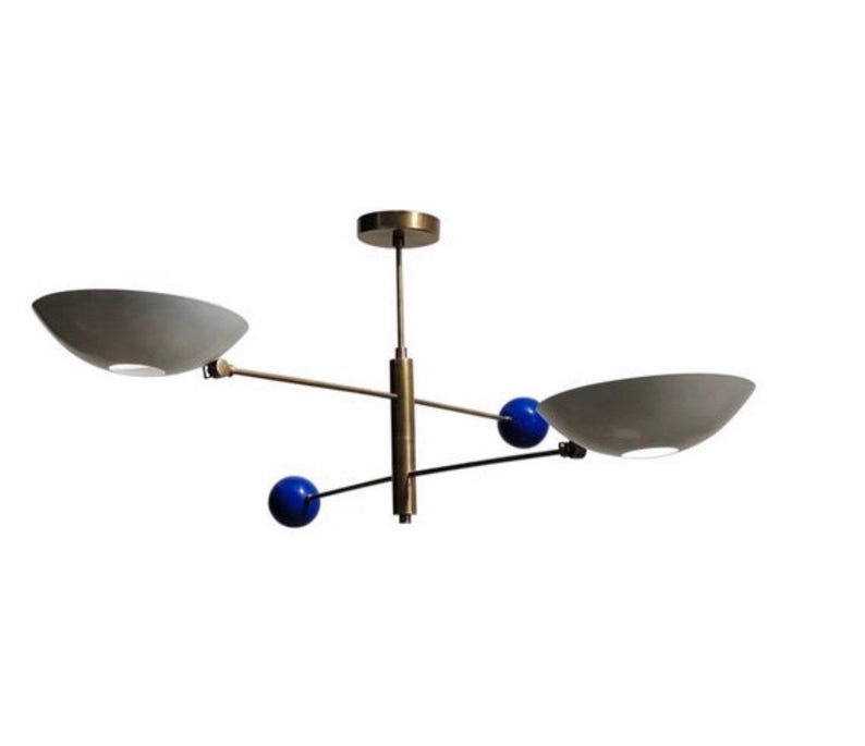 2 Light Pendant Mid Century Modern Raw Brass Sputnik chandelier light Fixture