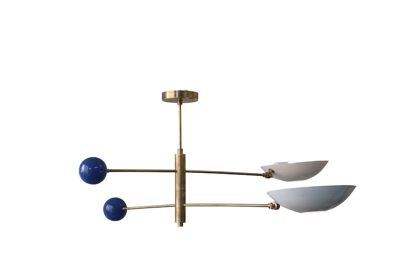 2 Light Pendant Mid Century Modern Raw Brass Sputnik chandelier light Fixture