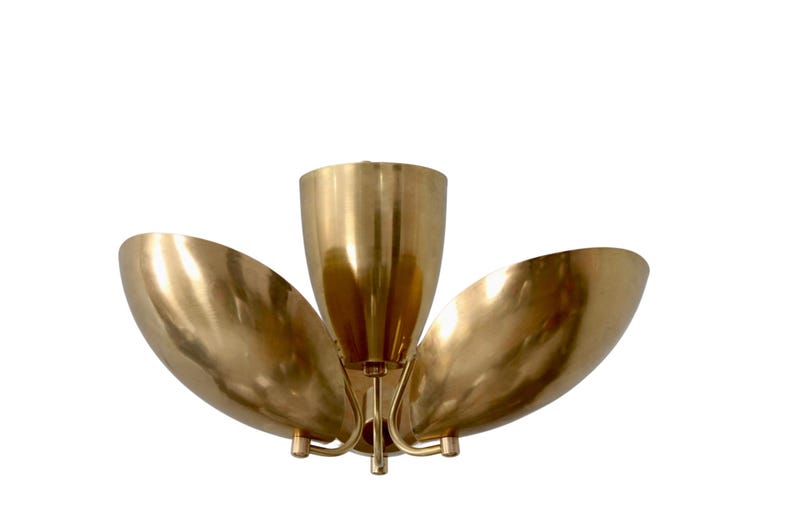 Raw Brass Sputnik Chandelier: Mid Century Modern 3-Light Fixture