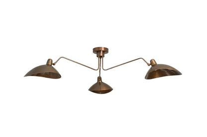 3 Light Curved Mid Century Modern Raw Brass Sputnik chandelier light Fixture