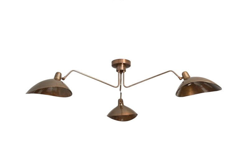 3 Light Curved Mid Century Modern Raw Brass Sputnik chandelier light Fixture