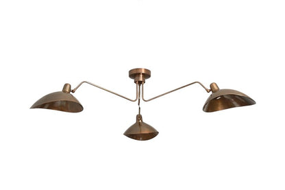 3 Light Curved Mid Century Modern Raw Brass Sputnik chandelier light Fixture