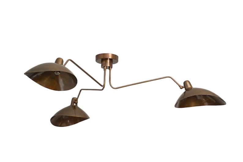 3 Light Curved Mid Century Modern Raw Brass Sputnik chandelier light Fixture