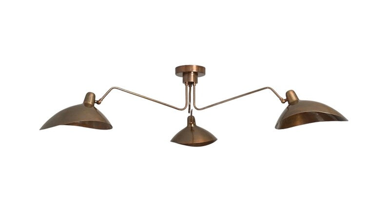 3 Light Curved Mid Century Modern Raw Brass Sputnik chandelier light Fixture