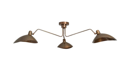3 Light Curved Mid Century Modern Raw Brass Sputnik chandelier light Fixture