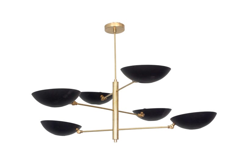 6 Light Pendant Mid Century Modern Raw Brass Sputnik chandelier light Fixture