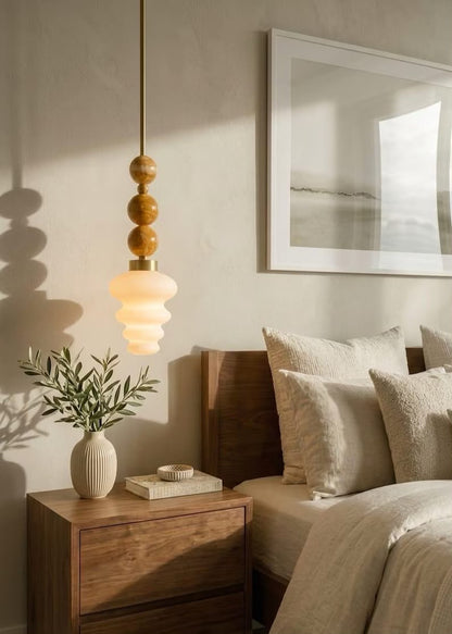 Blown Glass Pendant Light – Modern onyx stones and Brass Hanging Lamp