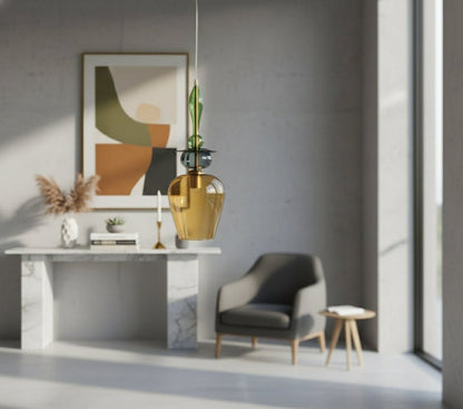 Multicolor Artisanal Hand-Blown Glass Pendant Light