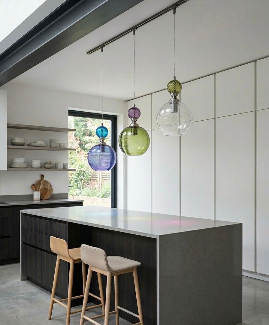 Hand Blown Glass Pendant Light – Modern Artisan Hanging Glass Lamp for Kitchen Island
