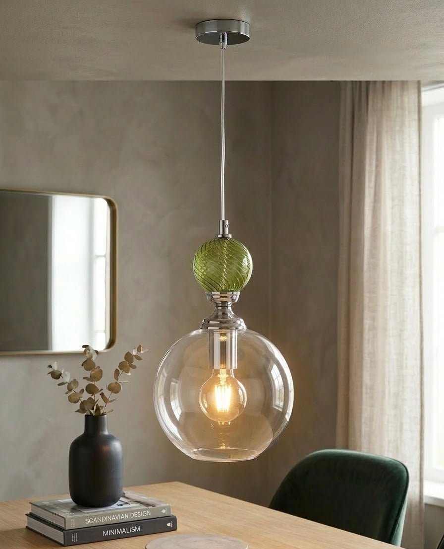 Hand Blown Glass Pendant Light – Modern Artisan Hanging Glass Lamp for Kitchen Island