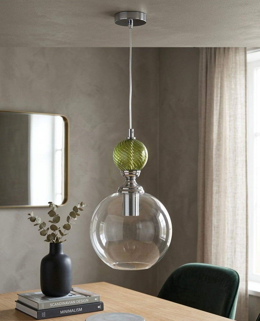 Hand Blown Glass Pendant Light – Modern Artisan Hanging Glass Lamp for Kitchen Island