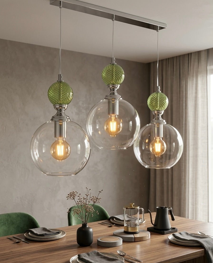 Hand Blown Glass Pendant Light – Modern Artisan Hanging Glass Lamp for Kitchen Island