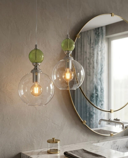 Hand Blown Glass Pendant Light – Modern Artisan Hanging Glass Lamp for Kitchen Island