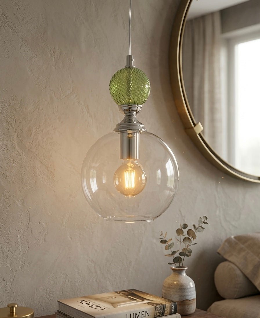 Hand Blown Glass Pendant Light – Modern Artisan Hanging Glass Lamp for Kitchen Island