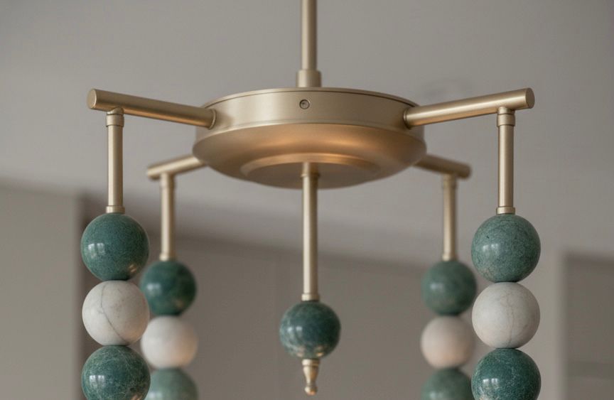 Custom Marble Stone & Glass Pendant Light — Handmade Brushed Nickel Pendant with Natural Gemstone Details