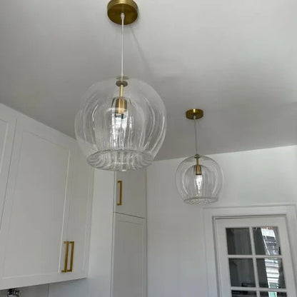 Modern Blown Glass Pendant Light – Smoky Grey with Ribbed Design