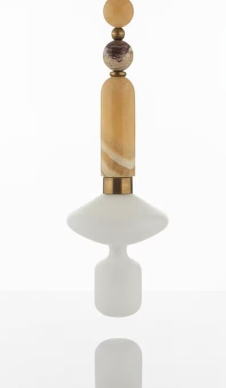Onyx and Frosted Glass Pendant Light – Handmade Stone Pendant Lighting