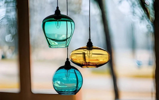 Hand-blown Colorful Glass Pendant Lights - Set of Multicolored Hanging Lamps for Modern Home Decor