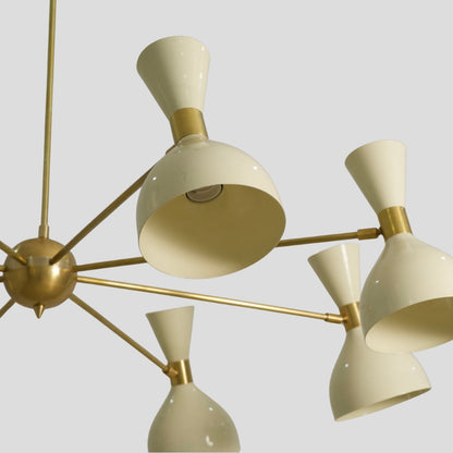 8 Light Pendant Chandelier - Brass & Cream Shade