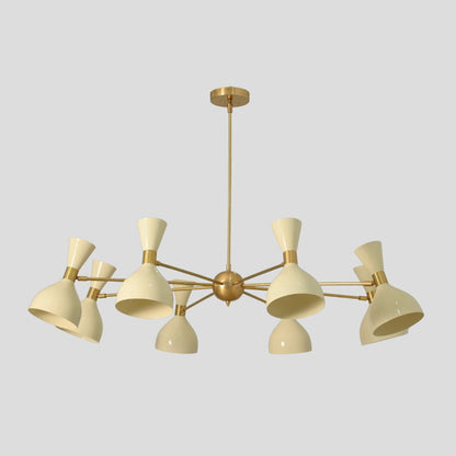 8 Light Pendant Chandelier - Brass & Cream Shade