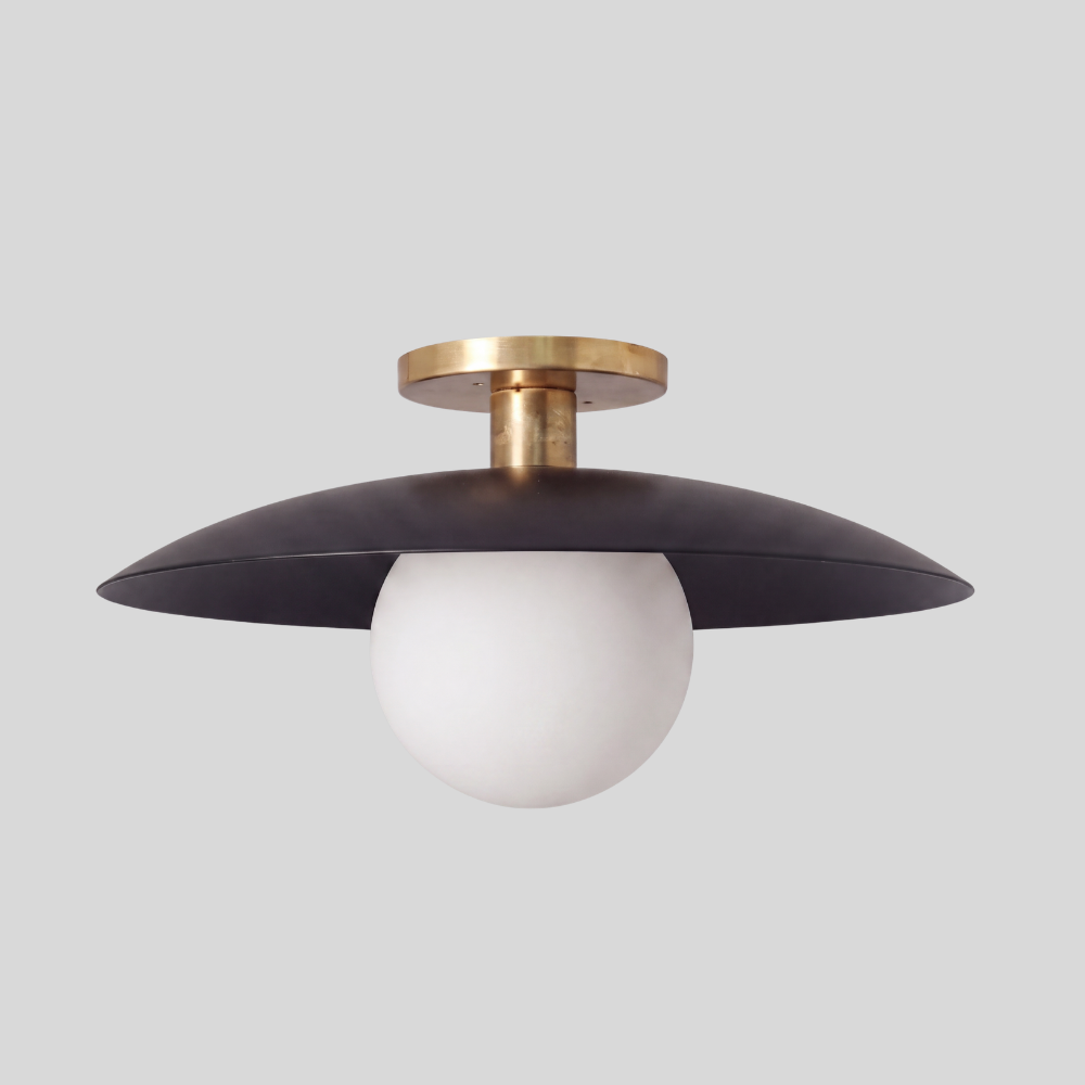 Black & Brass Glass Globe Ceiling Light - Mid-Century Matt Black Globe Flush Mount