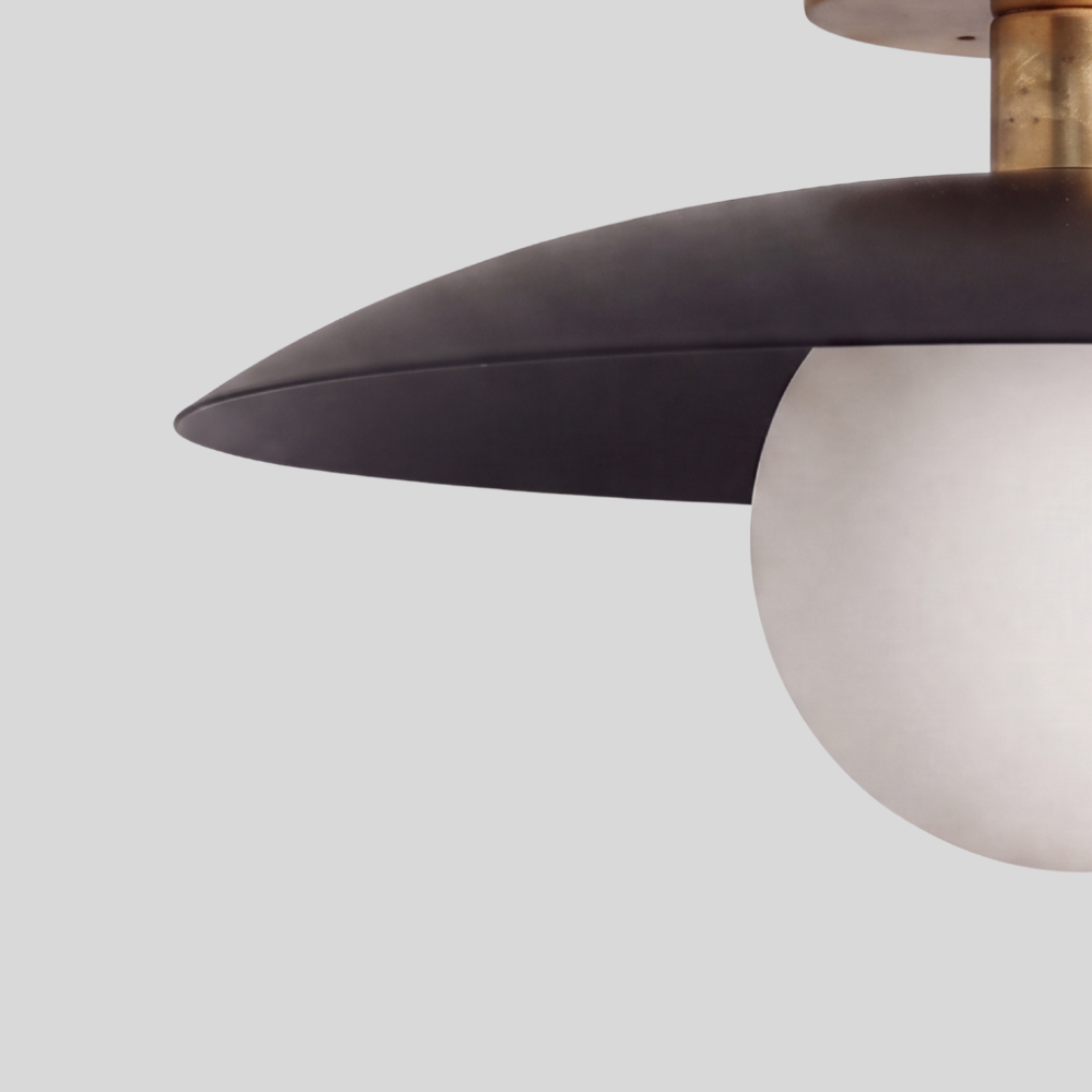 Black & Brass Glass Globe Ceiling Light - Mid-Century Matt Black Globe Flush Mount
