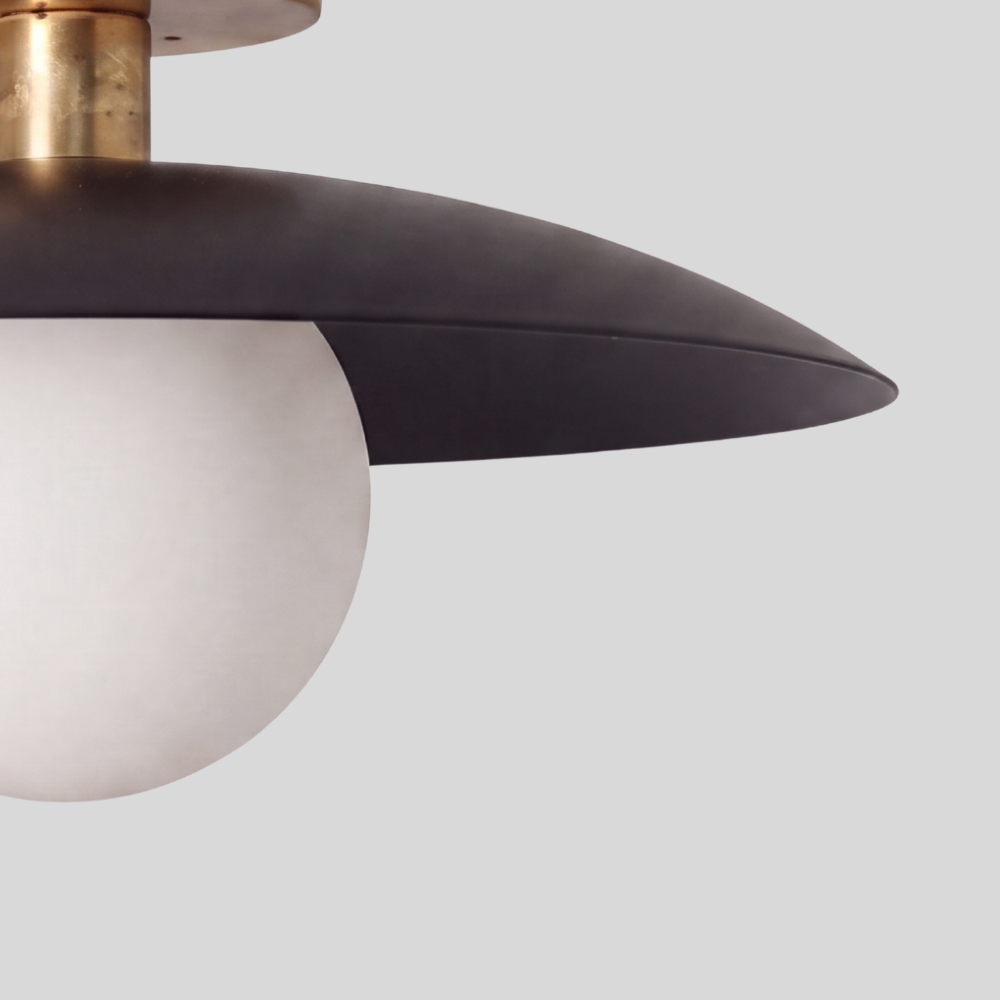 Black & Brass Glass Globe Ceiling Light - Mid-Century Matt Black Globe Flush Mount