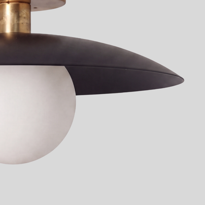 Black & Brass Glass Globe Ceiling Light - Mid-Century Matt Black Globe Flush Mount