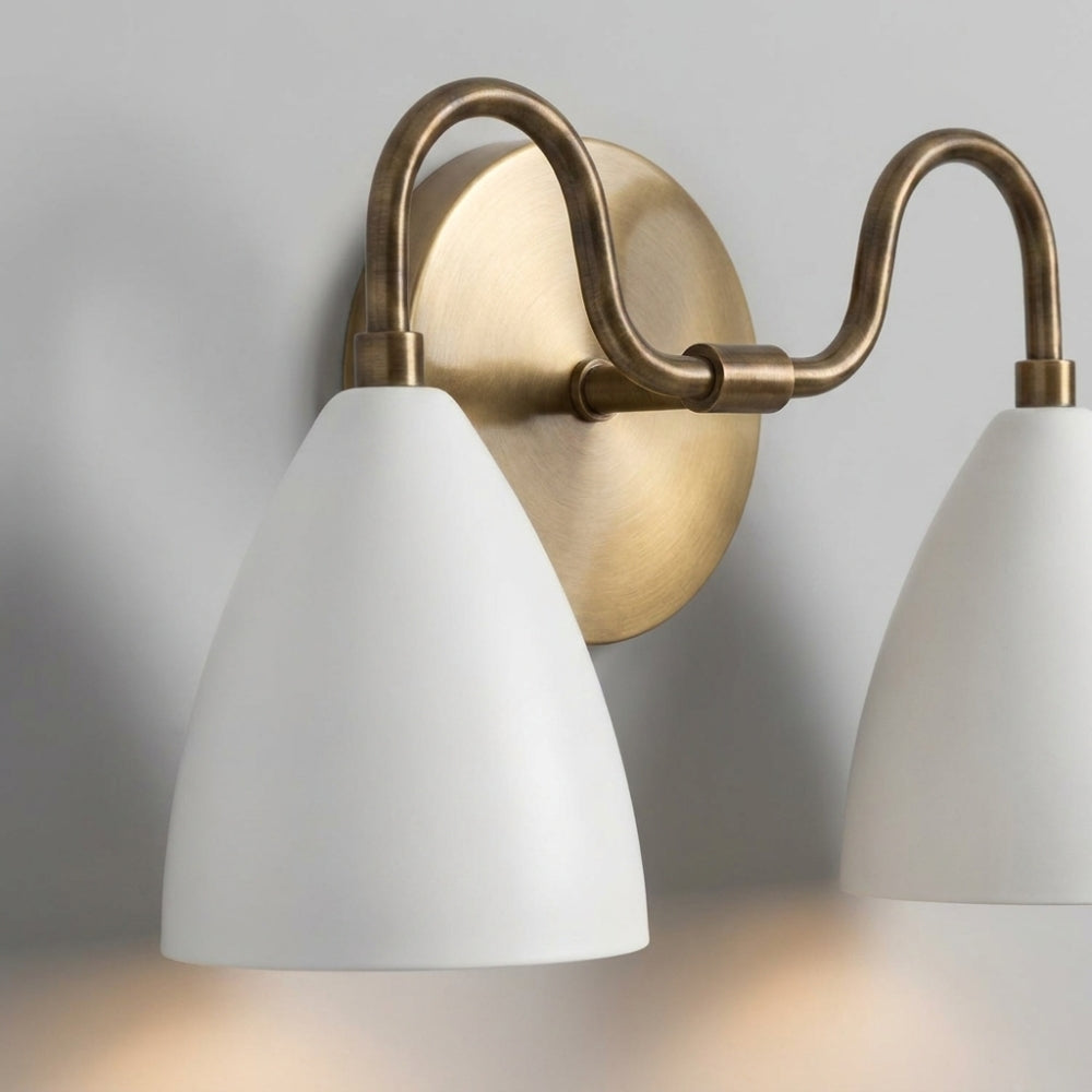 Double White Dome Wall Sconce - Brass Vanity Light