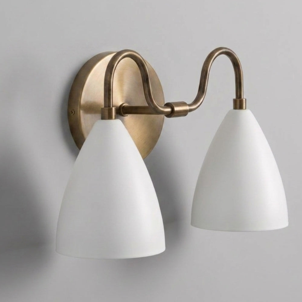 Double White Dome Wall Sconce - Brass Vanity Light