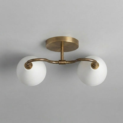 Double White Dome Wall Sconce - Brass Vanity Light