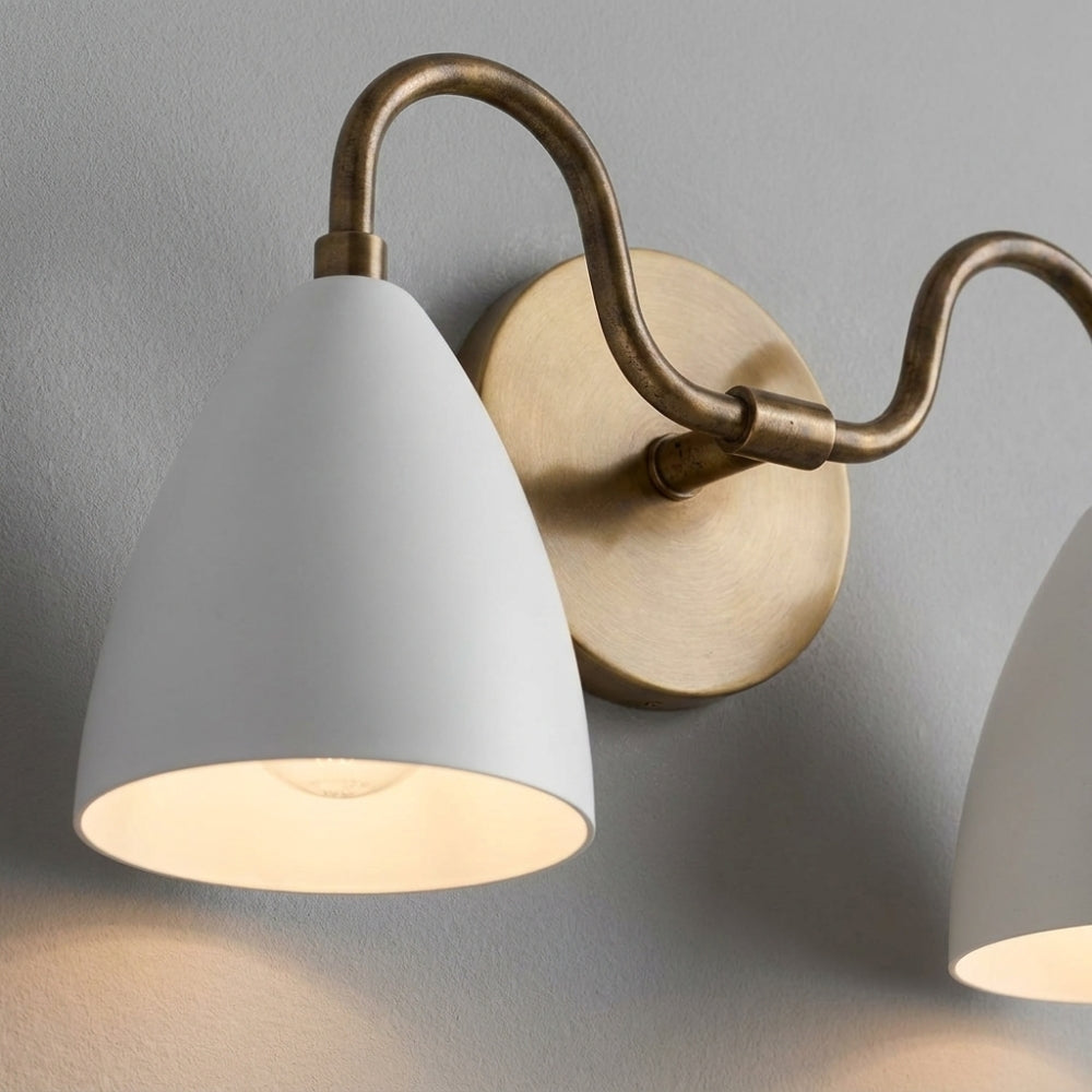 Double White Dome Wall Sconce - Brass Vanity Light