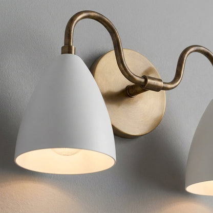 Double White Dome Wall Sconce - Brass Vanity Light