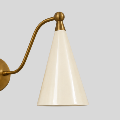 Dual Cream Cone Vanity Light - Mid Century Brass Wall Sconce