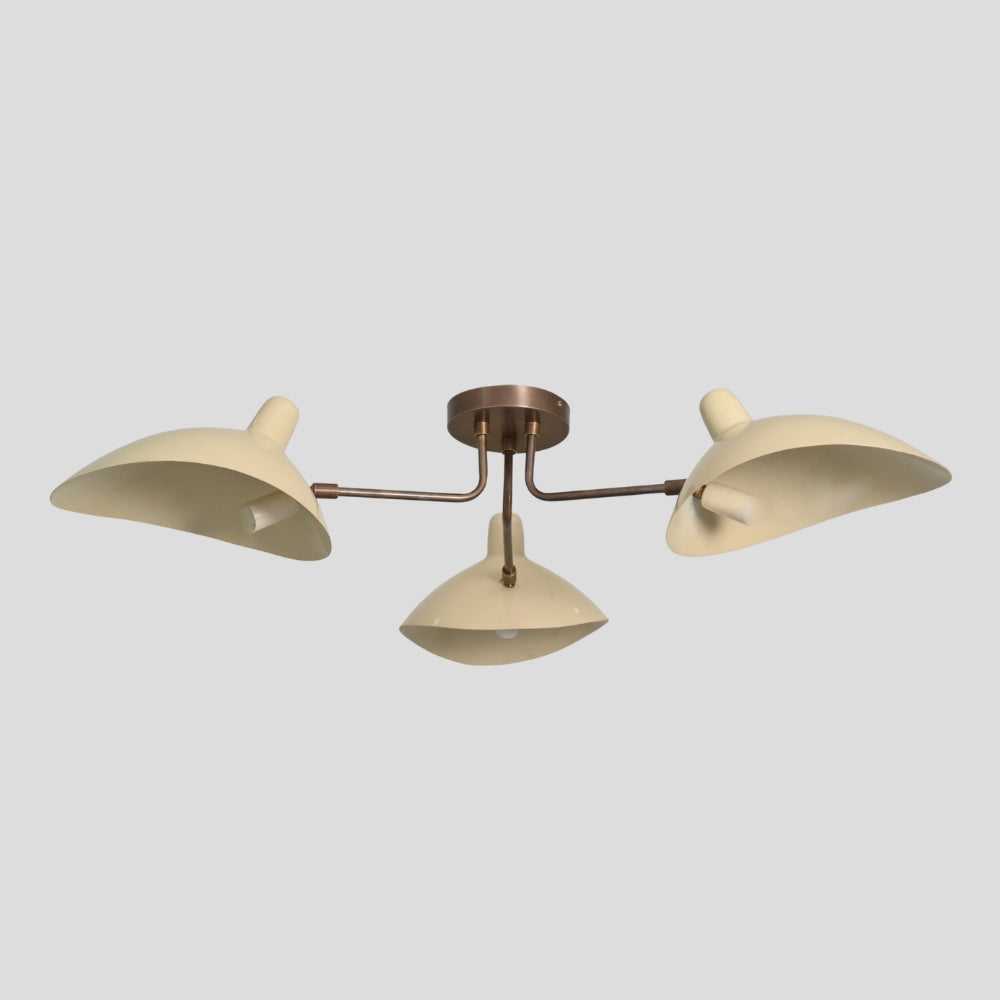 Flush Mount Ceiling Light - Three Arm Curved Cream Shade