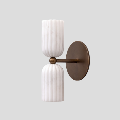 Dual Fluted Alabaster Sconce - Brass Ribbed Marble Shade Wall Lamp