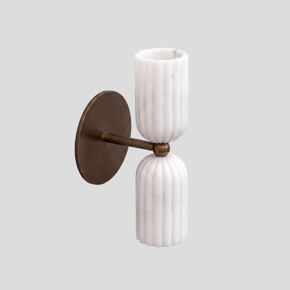 Dual Fluted Alabaster Sconce - Brass Ribbed Marble Shade Wall Lamp