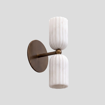 Dual Fluted Alabaster Sconce - Brass Ribbed Marble Shade Wall Lamp