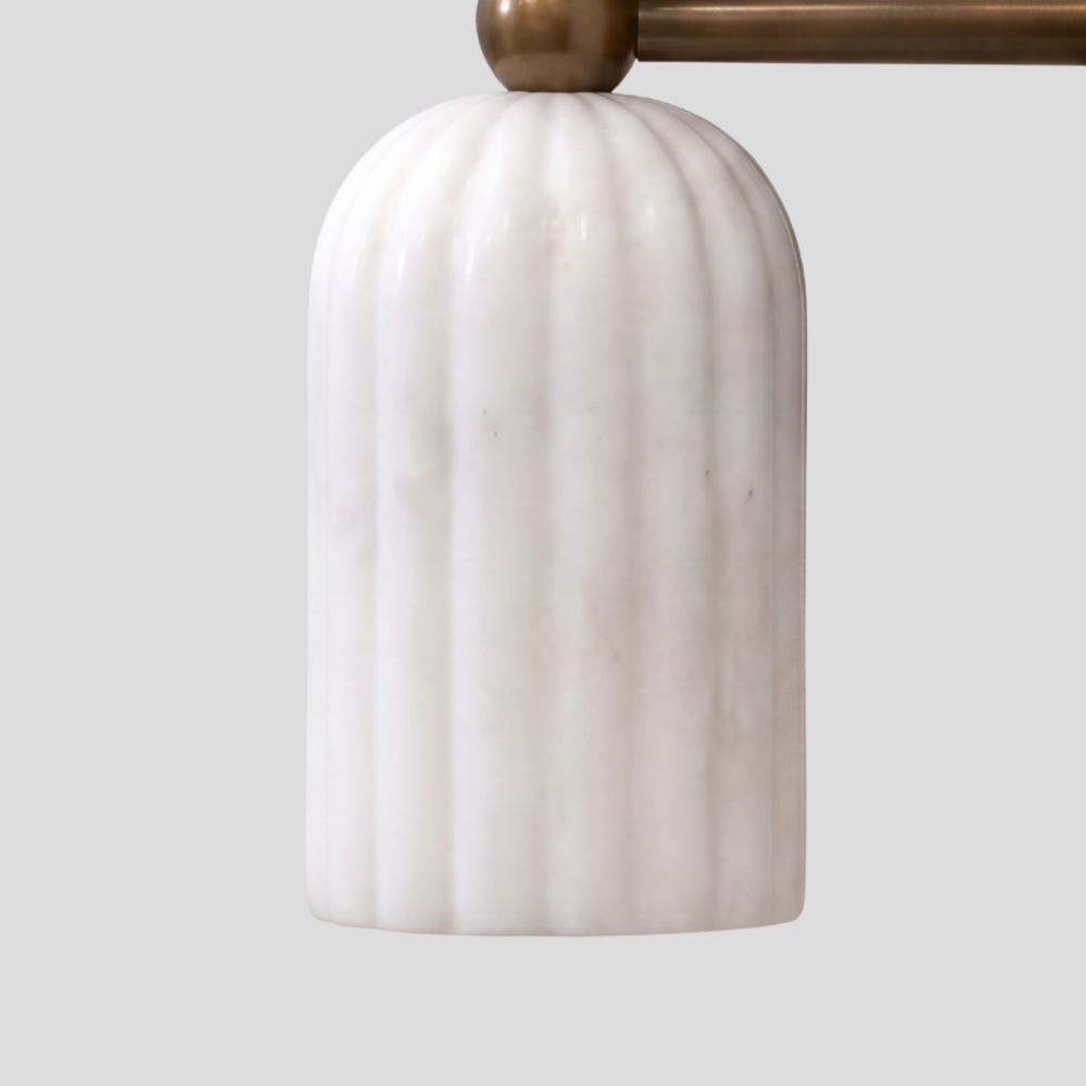 Dual Fluted Alabaster Sconce - Brass Ribbed Marble Shade Wall Lamp