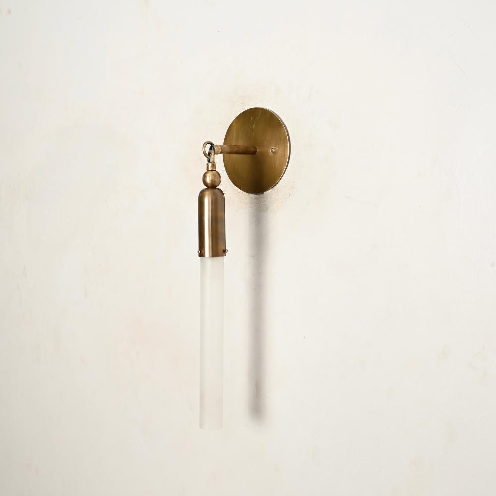 Glass Tube Wall Sconce - Antique Brass Cylinder Glass Sconce