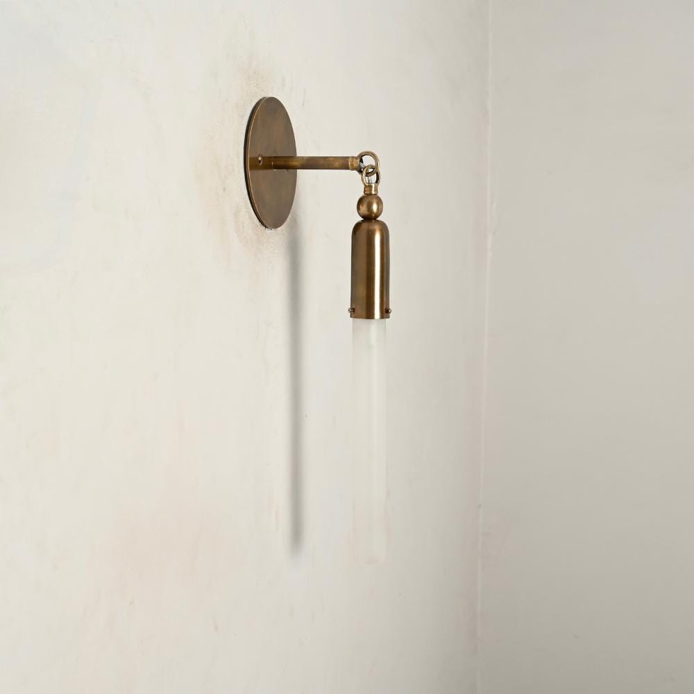 Glass Tube Wall Sconce - Antique Brass Cylinder Glass Sconce