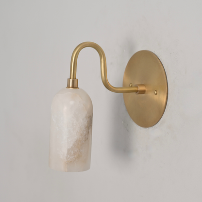 Modern Alabaster Wall Lamp - Curved Brass Arm Sconce