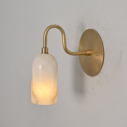 Modern Alabaster Wall Lamp - Curved Brass Arm Sconce