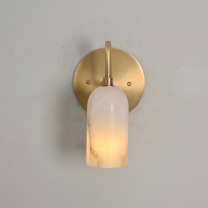 Modern Alabaster Wall Lamp - Curved Brass Arm Sconce