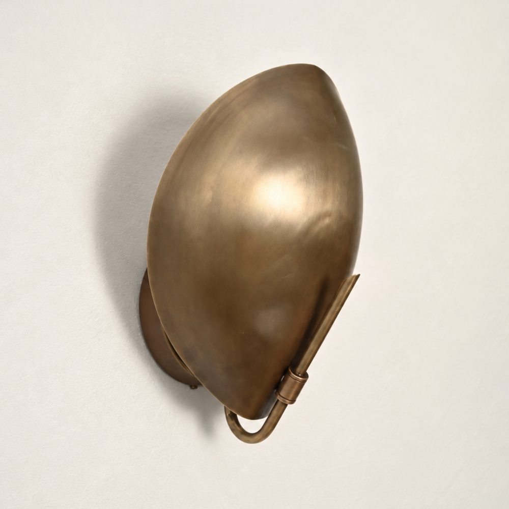 Modern Oval Curved Sconce - Mid Century Brass Leaf Shade Wall Lamp