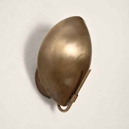 Modern Oval Curved Sconce - Mid Century Brass Leaf Shade Wall Lamp