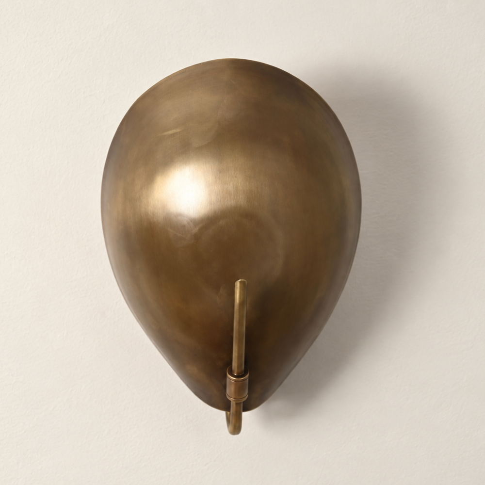 Modern Oval Curved Sconce - Mid Century Brass Leaf Shade Wall Lamp