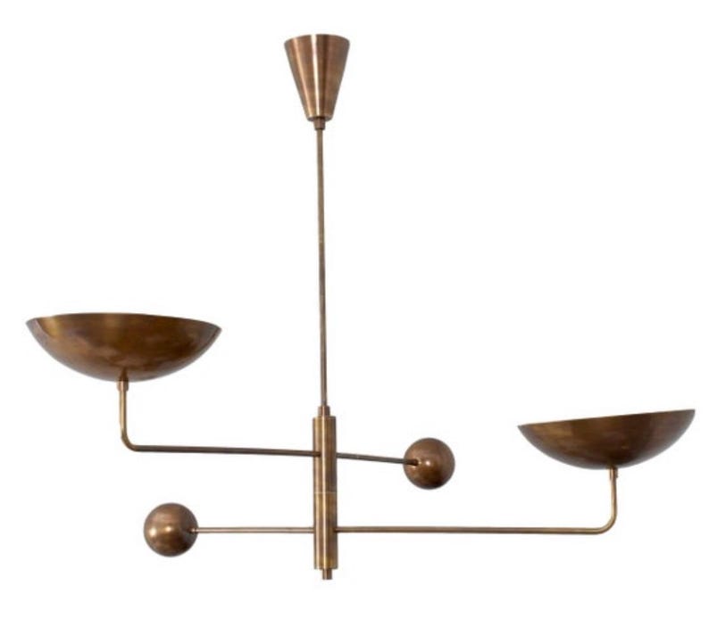 Mid Century 2 Light Curved Pendant Sputnik Chandelier Raw Brass Modern Ceiling Fixture