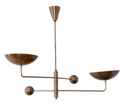 Mid Century 2 Light Curved Pendant Sputnik Chandelier Raw Brass Modern Ceiling Fixture